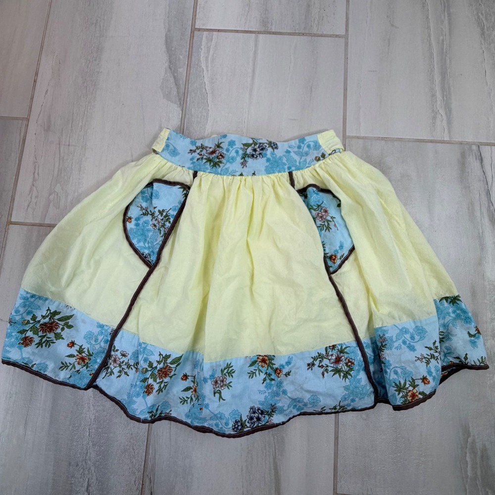 Nick and Mo Yellow Floral Cotton Skirt Small Cottagecore Pockets Tie Waist